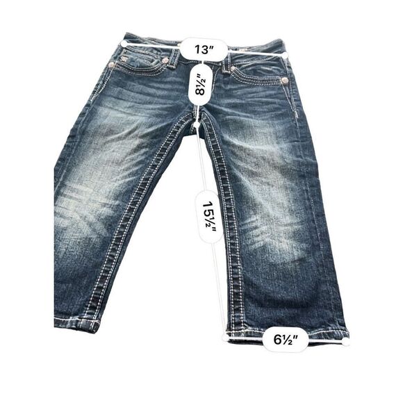 MISS ME Rhinestones embroidered capri jeans - Picture 3 of 12